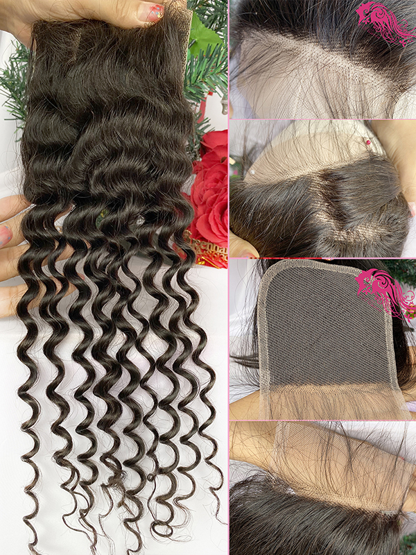 Csqueen Mink hair Deep Wave 4*4 Transparent Lace Closure 100% virgin Hair